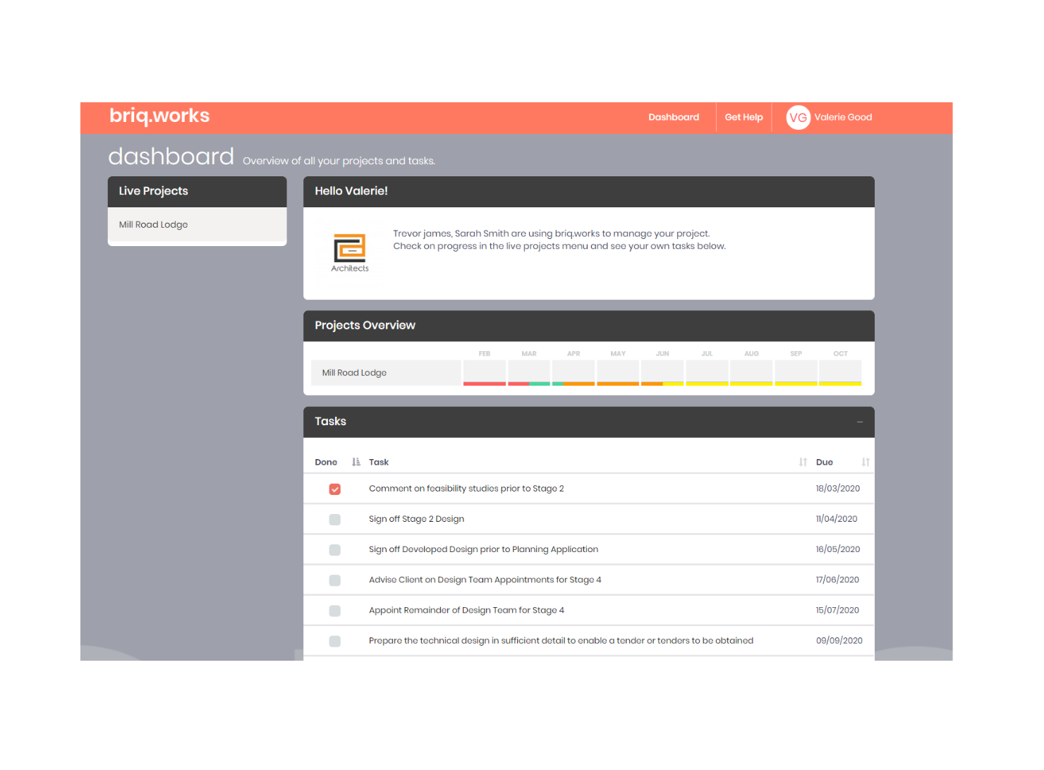 Project management and communication software for architects